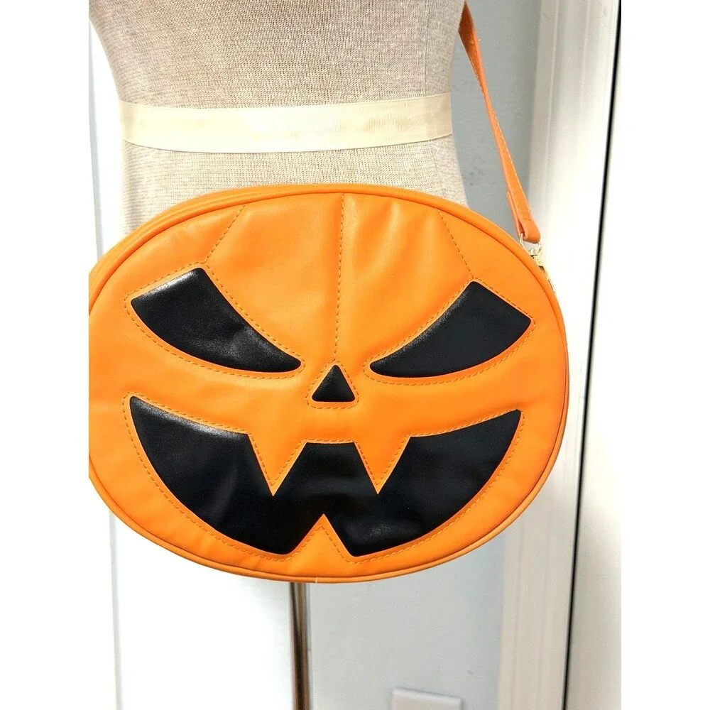 Erin Annie Orange Pumpkin Crossbody Purse Halloween Jack O Lantern Bag VEGAN